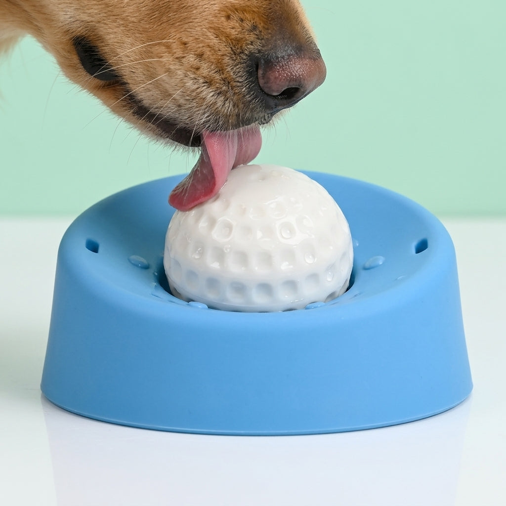 Dog tongue licking the wet center ball
